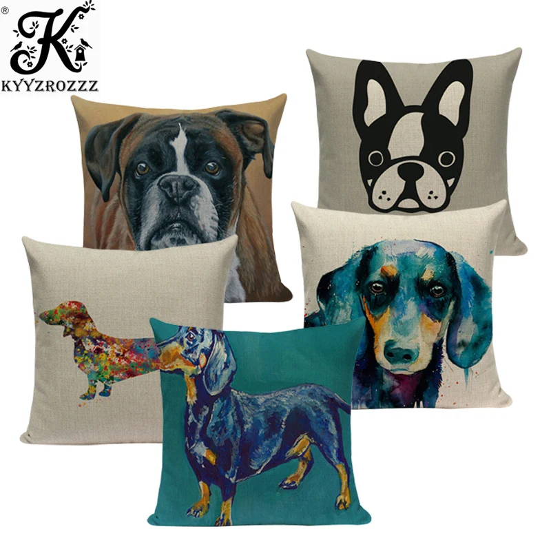 

Квадратная хлопчатобумажная льняная наволочка окрашенная бультерьер такса 3D дешевая наволочка для домашней диванной подушки Чехол для по...