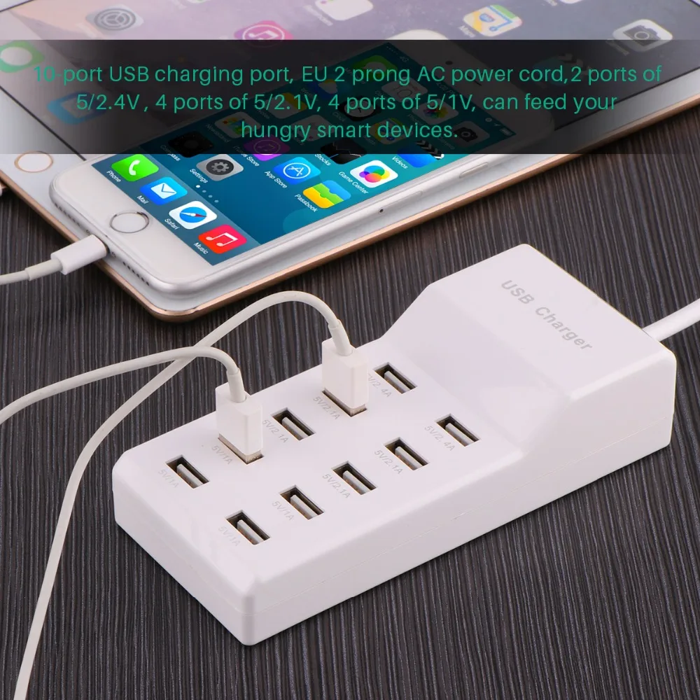 10 USB зарядное устройство разветвитель 60W Мобильный телефон концентратор умная ИС