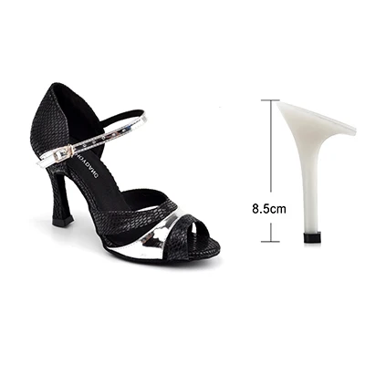 Black 8.5cm SHOYDANC Для женщин Туфли для латинских танцев PU змея текстуры флэш бальное Танго Сальса сандалии 6-10 см каблук черный, красный Обувь для танцев - Цвет: Black 8.5cm