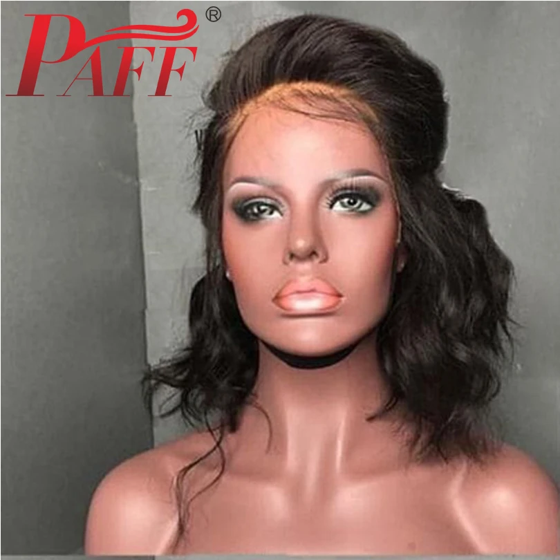 PAFF Gluesess Malaysia Deep Part 13*6 Lace Front Human Hair Wigs 130% Density Remy Short Body Wave Wig With Baby | Шиньоны и парики