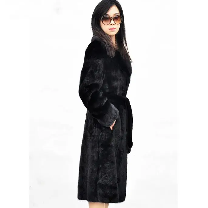 Autumn faux mink leather jacket womens long trench coats winter thicken warm fur leather coat women slim jackets fashion black