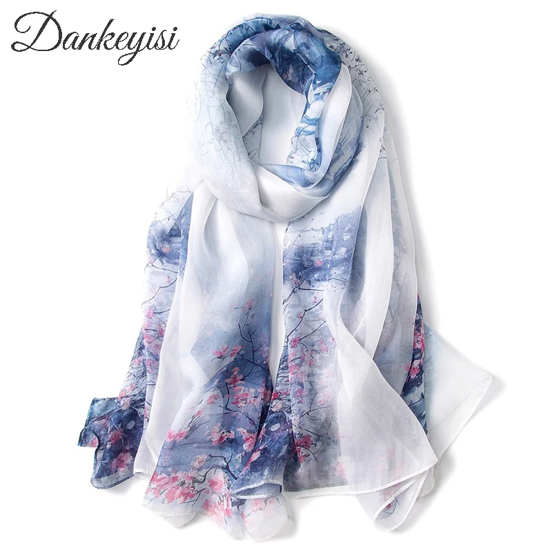 

DANKEYISI High Quality 100% Real Silk Scarf Shawl Wrap Hijab Women Fashion Long Scarves Female Spring Autumn Beach Stole Bandana