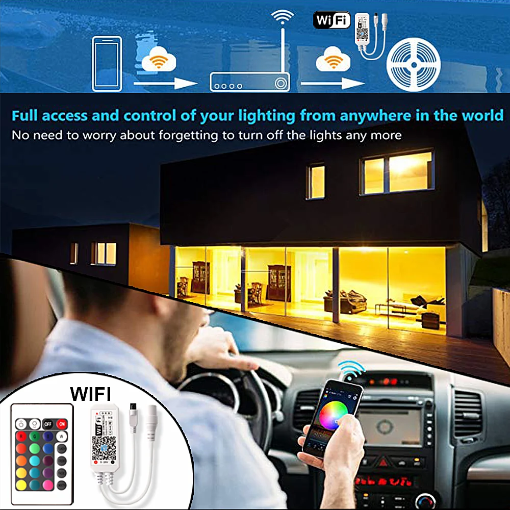 Светодиодные ленты водостойкие SMD 2835 RGB ленточный светильник с Питание DC12V + Wi Fi