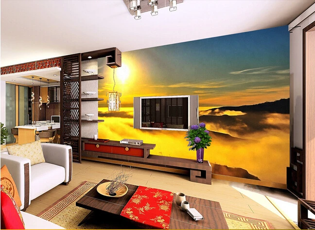 Пользовательские пейзажные обои горные фрески с изображением облаков для