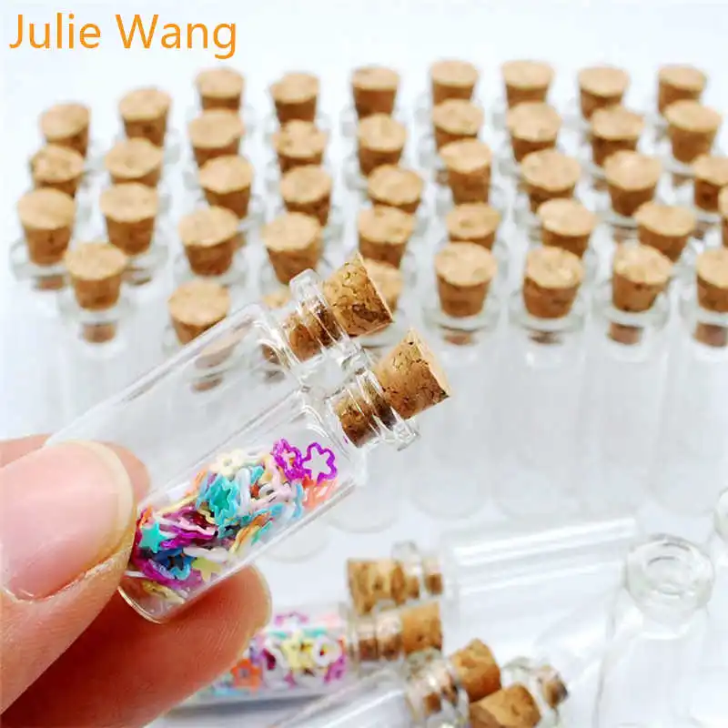 Julie Wang, 10 шт., 1 мл, миниатюрные прозрачные стеклянные флаконы, флаконы, контейнеры, пробковые пробки, для украшения дома, вечерние бутылки