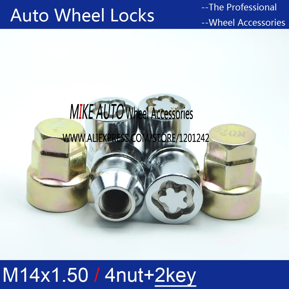 4 гайки + 2 ключа M14x1.5 хромированные замки на колеса комплект гаек с защитой от швов