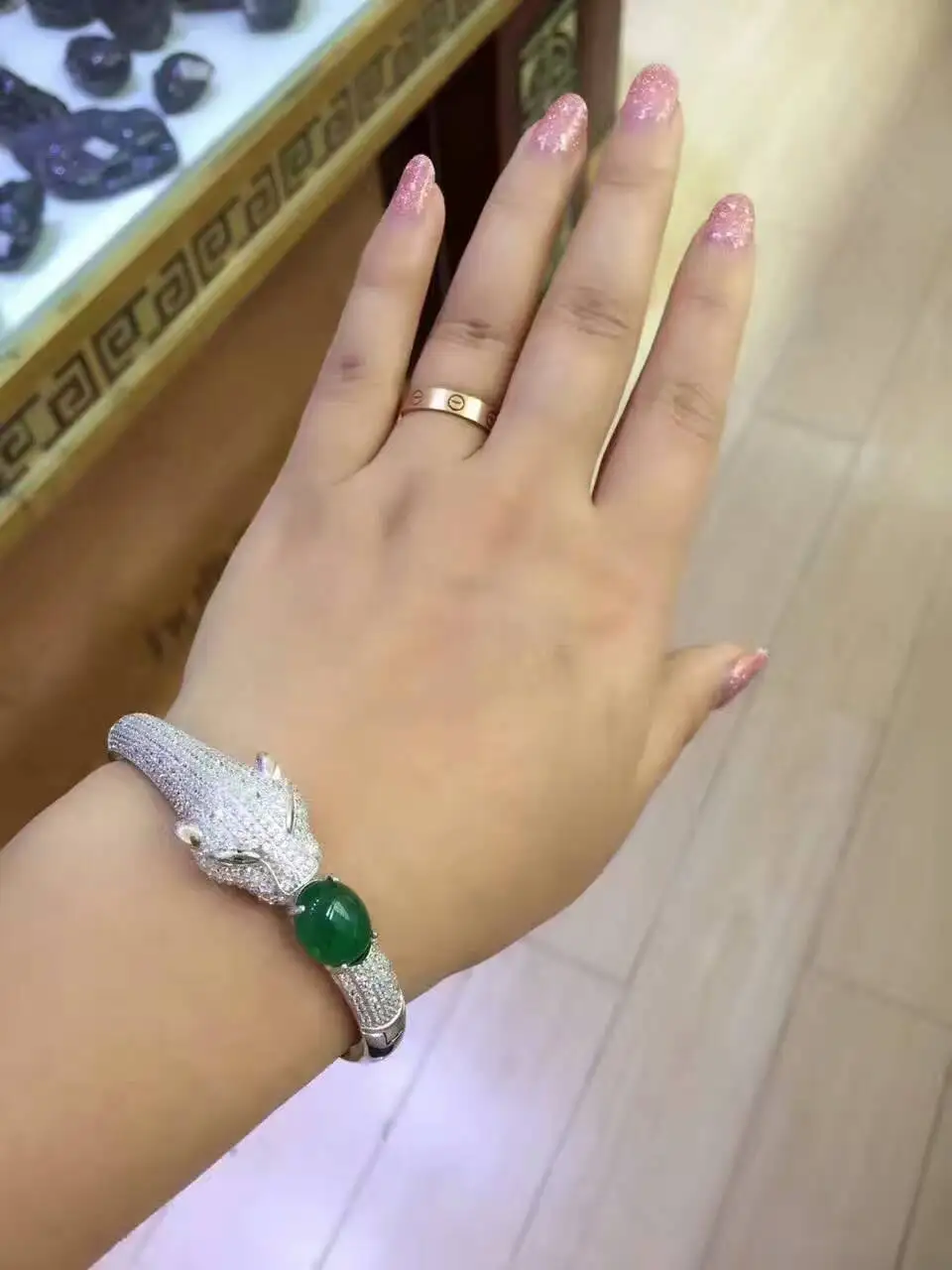 

natural green chalcedony bangles natural gemstone Bracelet 925 sterling silver strong luxury big leopard party fine jewelery