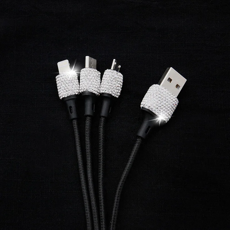 EKIND 3 in 1 USB Car Charger For Mobile Phone Tablet GPS Fast Crystal Diamond Data Line Wire | Электроника
