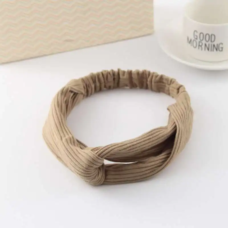 khaki headband Женские аксессуары для волос, винтажная скрученная завязанная повязка на голову для девушек, широкая полоска для волос, обруч для волос, головной убор - Цвет: khaki headband