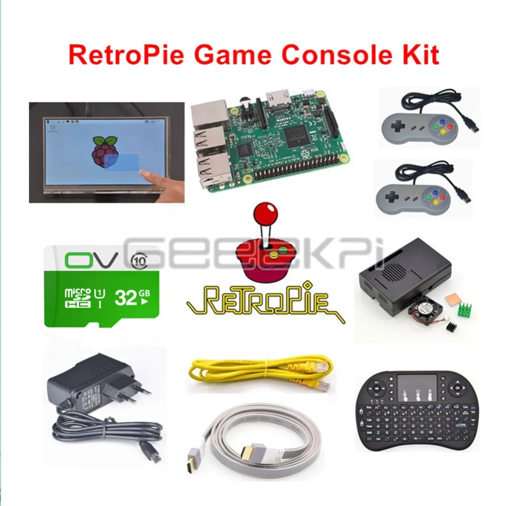 Geeekpi Raspberry Pi 3 Модель B 32 ГБ retropie игровой комплект с 7 дюймов 1024*600 Сенсорный экран и 2