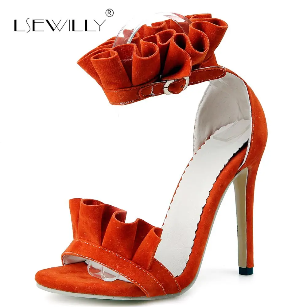 

Lsewilly/босоножки на высоком каблуке; Женская летняя обувь на тонком каблуке с рюшами и пряжкой; Модные вечерние модельные туфли с открытым нос...