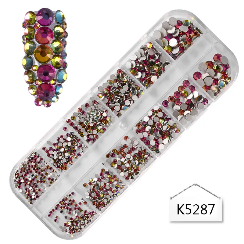 K5287 1 коробка стеклянные стразы для ногтей смешанные размеры, дизайн ногтей украшения камни блестящие драгоценные камни маникюрные Аксессуары Разные цвета - Цвет: K5287