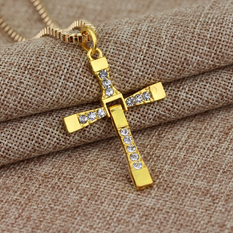 Ожерелья с подвеской в виде креста кристаллами золотого цвета | Украшения и