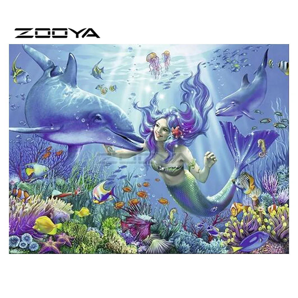 

ZOOYA 2018 NEW Diamond Embroidery Sale Cross-Stitch Kits Penguin Dolphin Diamond Mermaid Embroidered With Rhinestones R2980