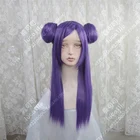 Высококачественные парики из аниме Ranma 12, термостойкие синтетические волосы, длинные фиолетовые съемные булочки, парик для косплея + шапочка для парика