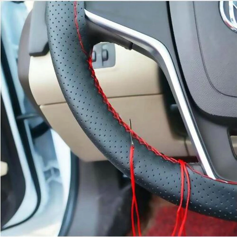 

1pcs Black DIY Car Steering Wheel Cover With Needles and Thread Genuine Artificial leather for car decoration accessories covers