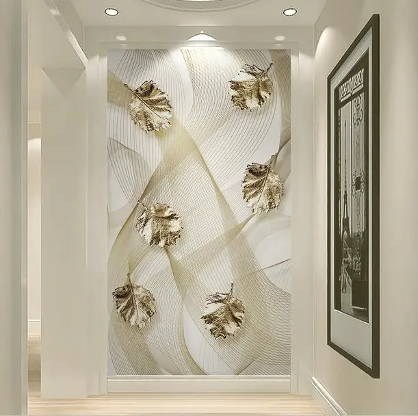 Европейский современный 3D арт обои фото золотой линии листа Экстра фрески для