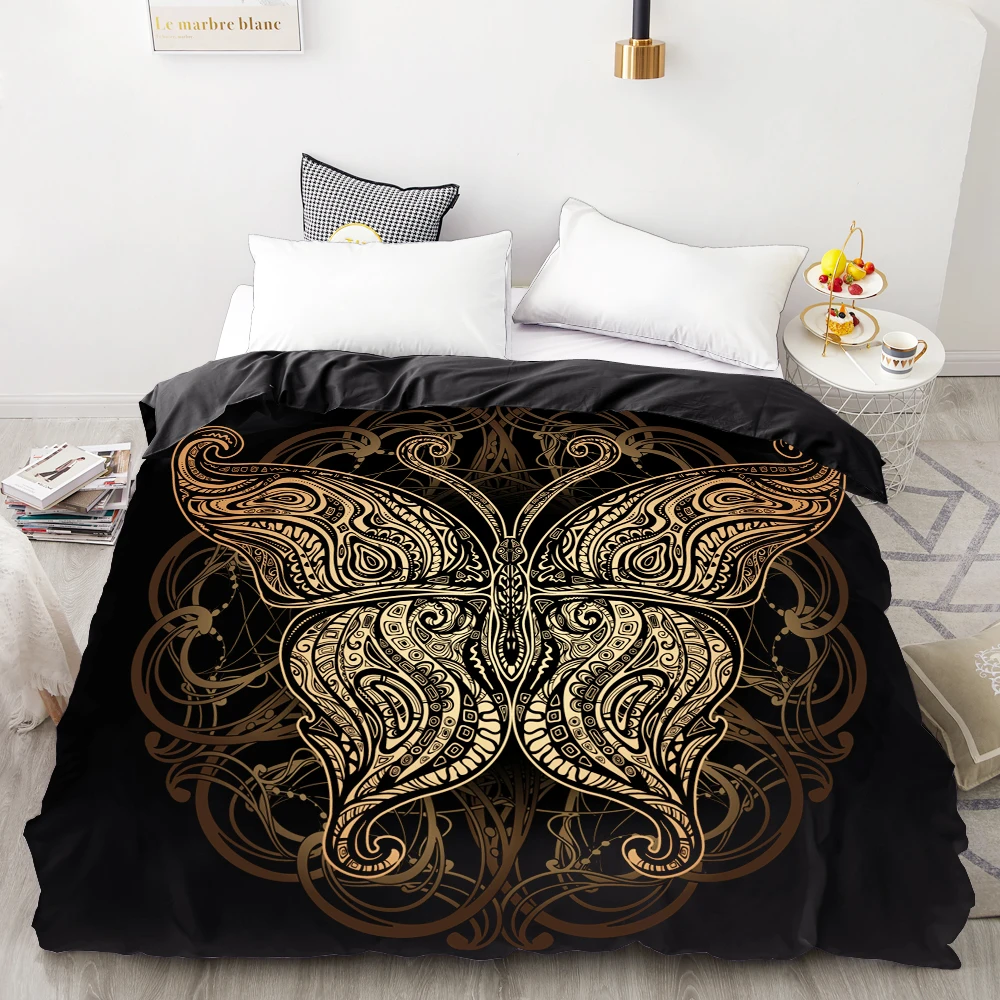 

3D HD Digital Printing Custom Duvet Cover,Comforter/Quilt/Blanket case Queen King Bedding 220x240,Bedclothes Golden butterfly