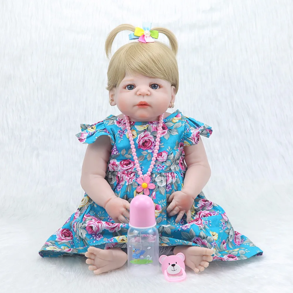 

Forrsdor 57 см лучший рождественский подарок bebe bonecas имитация новорожденной девочки с синей цветочной юбкой силиконовые куклы для новорожденных