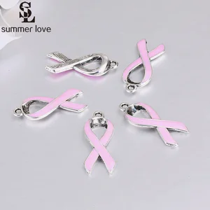 10pcs/lot 11*27mm Pink Ribbon Breast Cancer Awareness Charms Pendant for Jewelry Making Enamel Charm in Pakistan