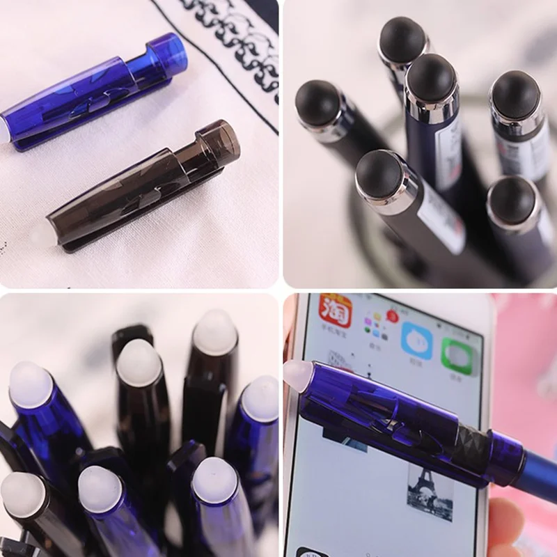

12 pcs/lot New Multi-functional erasable gel pen 0.5mm creative crystal touch screen black ink pen office and school supplies