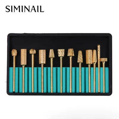 SIMINAIL 1 коробка 12 шт золотого цвета шлифовальная насадка для ногтей сверло из
