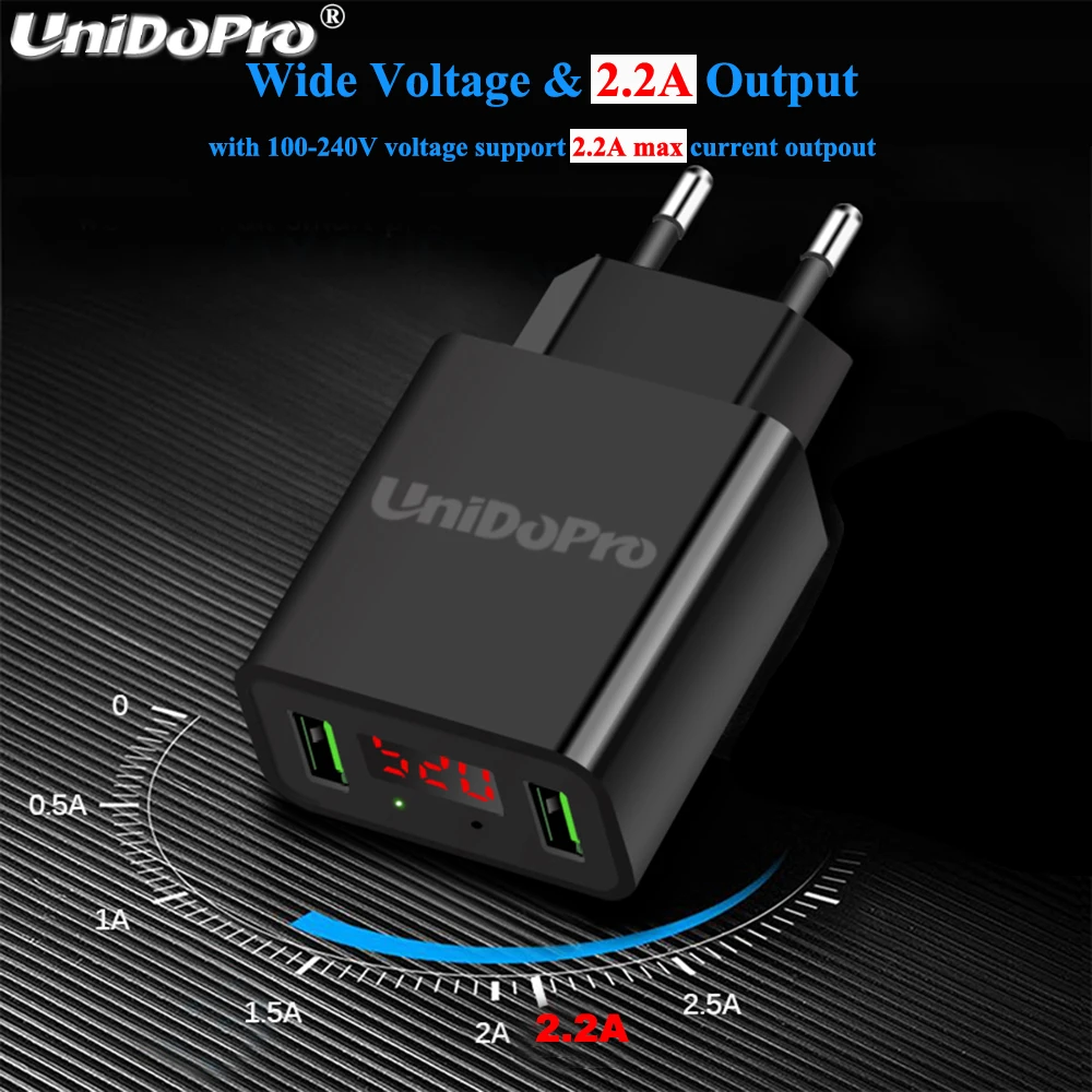 Зарядное устройство переменного тока с 2 USB портами и европейской вилкой макс. А +