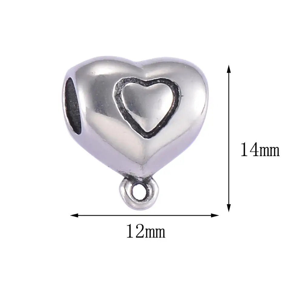 

5pcs Stainless Steel Double Love Heart Big Hole Charms Bracelet Heart Accessory DIY Hanging Charm Jewelry Findings Nickle Free