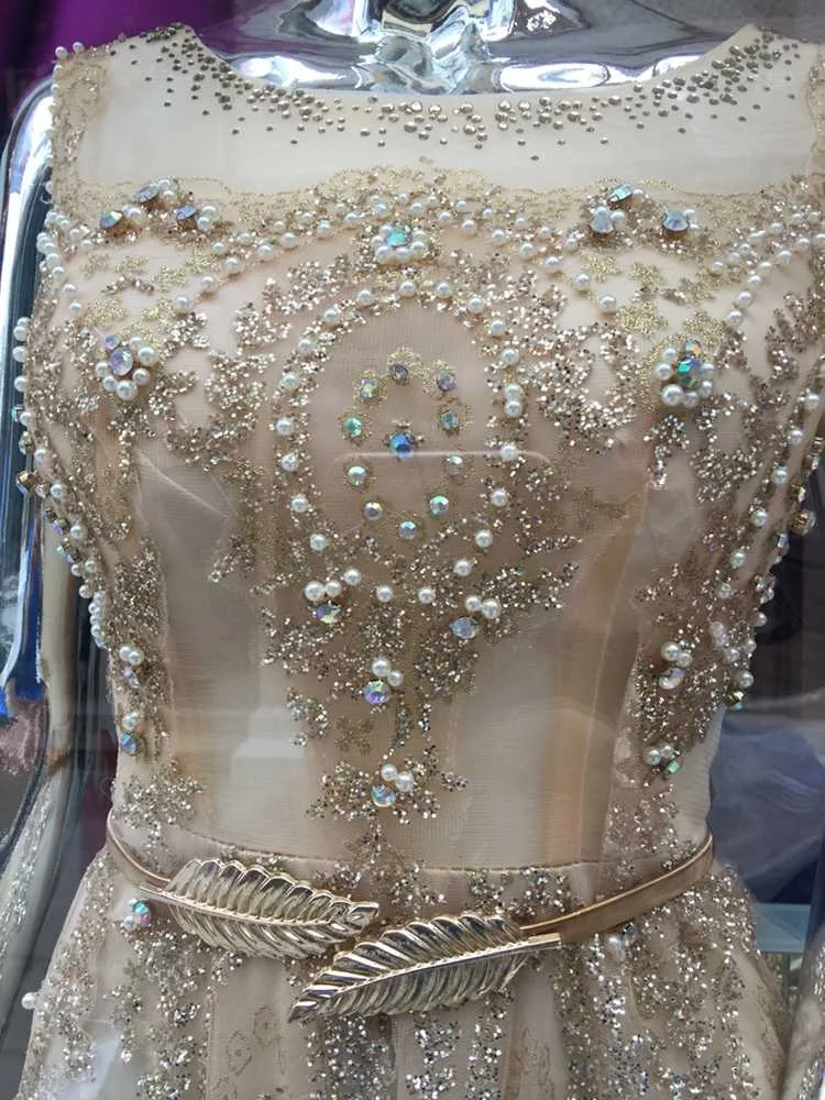 Женское вечернее платье SSYFashion роскошное банкетное с золотой вышивкой и бисером