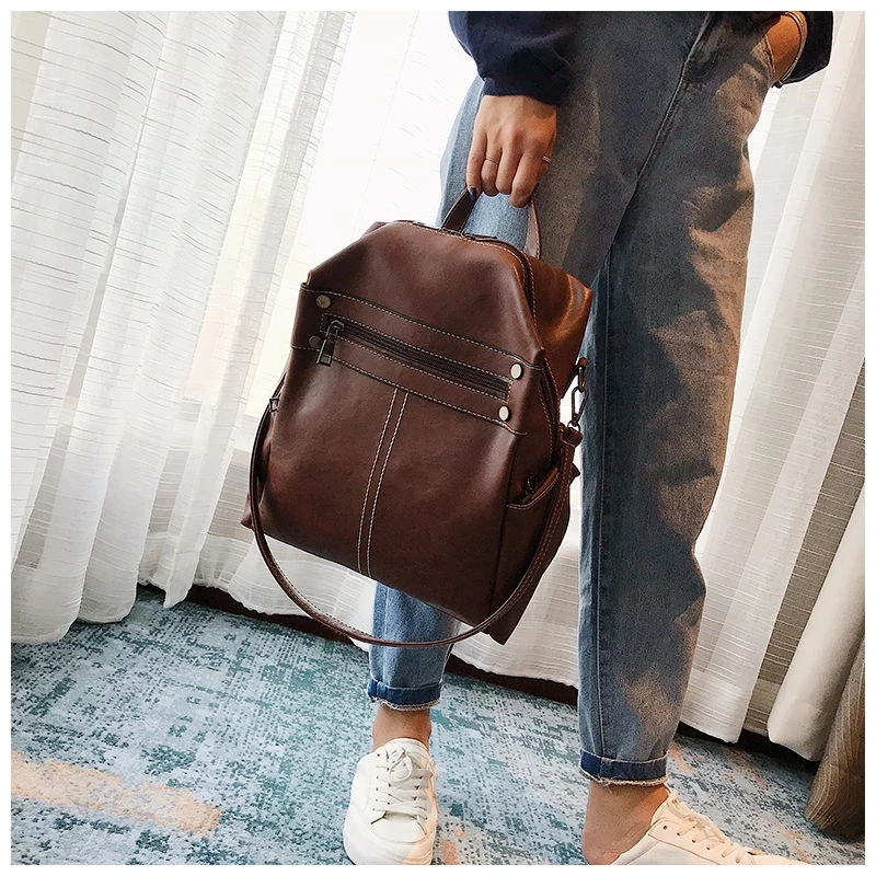 ACEUS Винтаж масло воск PU кожа женские рюкзаки качество плотная большой