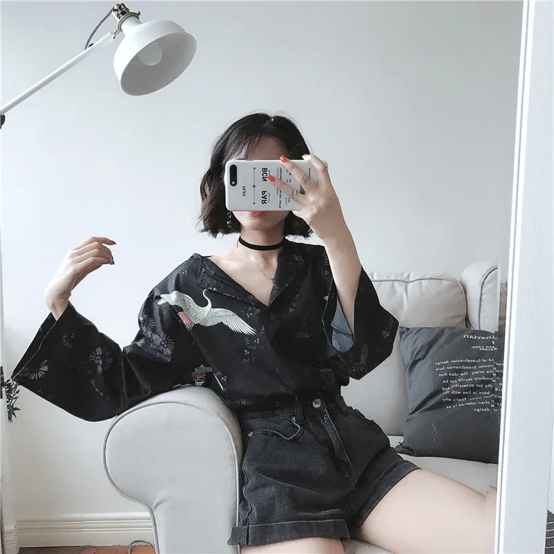 Женская блузка в стиле Харадзюку винтажная шифоновая рубашка BF женские