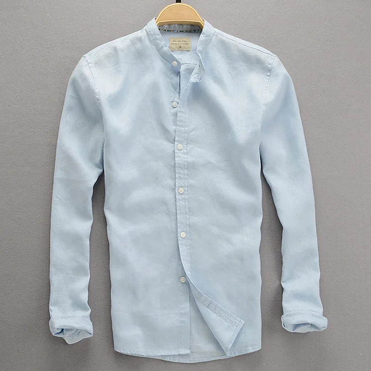 2017 Весна и осень мужской рубашки с длинными рукавами Лен Мужская одежда