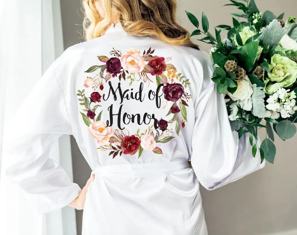 

Custom Floral Wedding Robes for Bride & Bridesmaids, personalised Bridal Party Robes pajama for Bride to Be with Bridal slippers