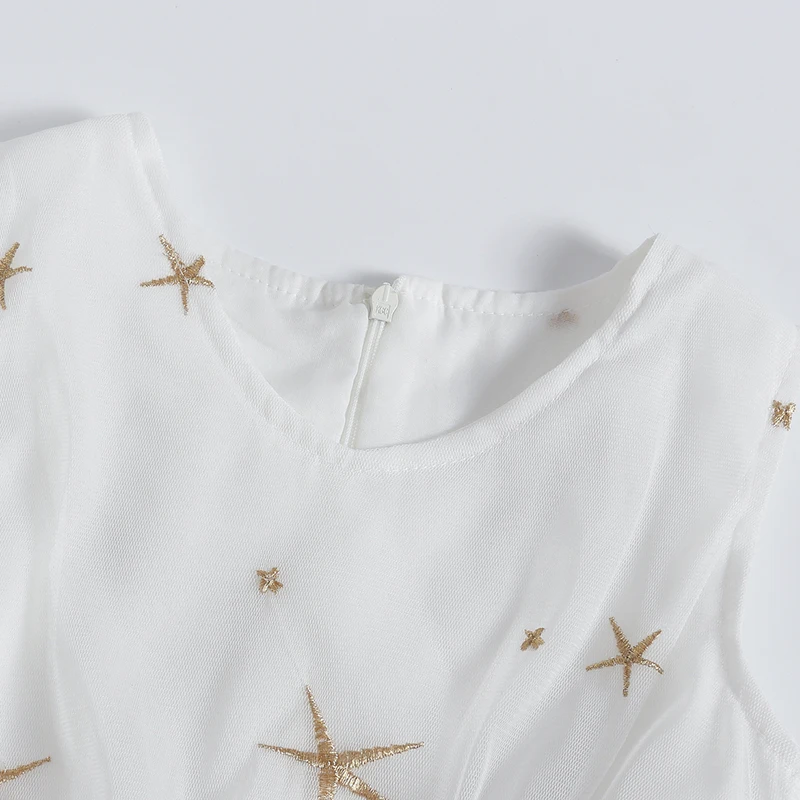 Cenicienta Kid dresses for Girl O-Neck Sleeveless Star Embroidery Summer Foormal Style Children Clothing White Cotton Dress | Детская