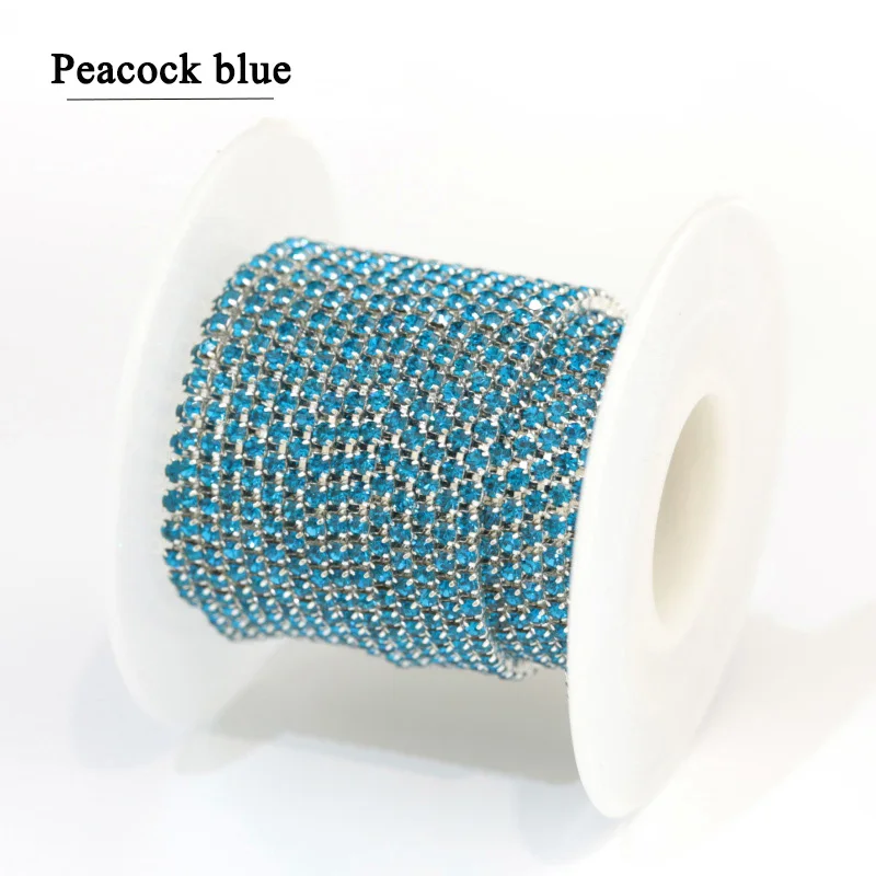 Peacock blue 1 м/лот стразы на цепочке с плоской обратной стороной, стразы с серебряными когтями, отделка кристаллами для рукоделия, рукоделия, шитье, отделка, Аппликации, рукоделие, Декор - Цвет: Peacock blue