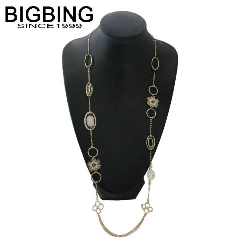 J142 BIGBING модные ювелирные изделия Золотая цепочка синий камень кристалл цветок