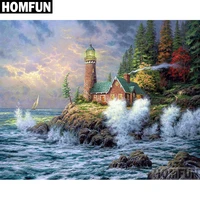 homfun full squareround drill 5d diy diamond painting ocean lighthouse embroidery cross stitch 5d home decor gift a06055