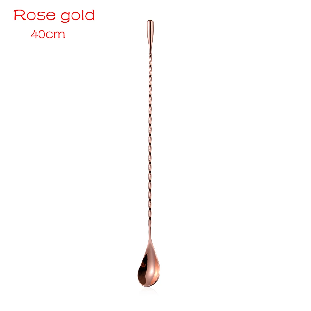 40cm rose gold Красочная ложка для смешивания коктейлей из нержавеющей стали, спиральная чайная ложка, кухонная ложка для перемешивания, инструменты бармена, товары для дома и кухни - Цвет: 40cm rose gold