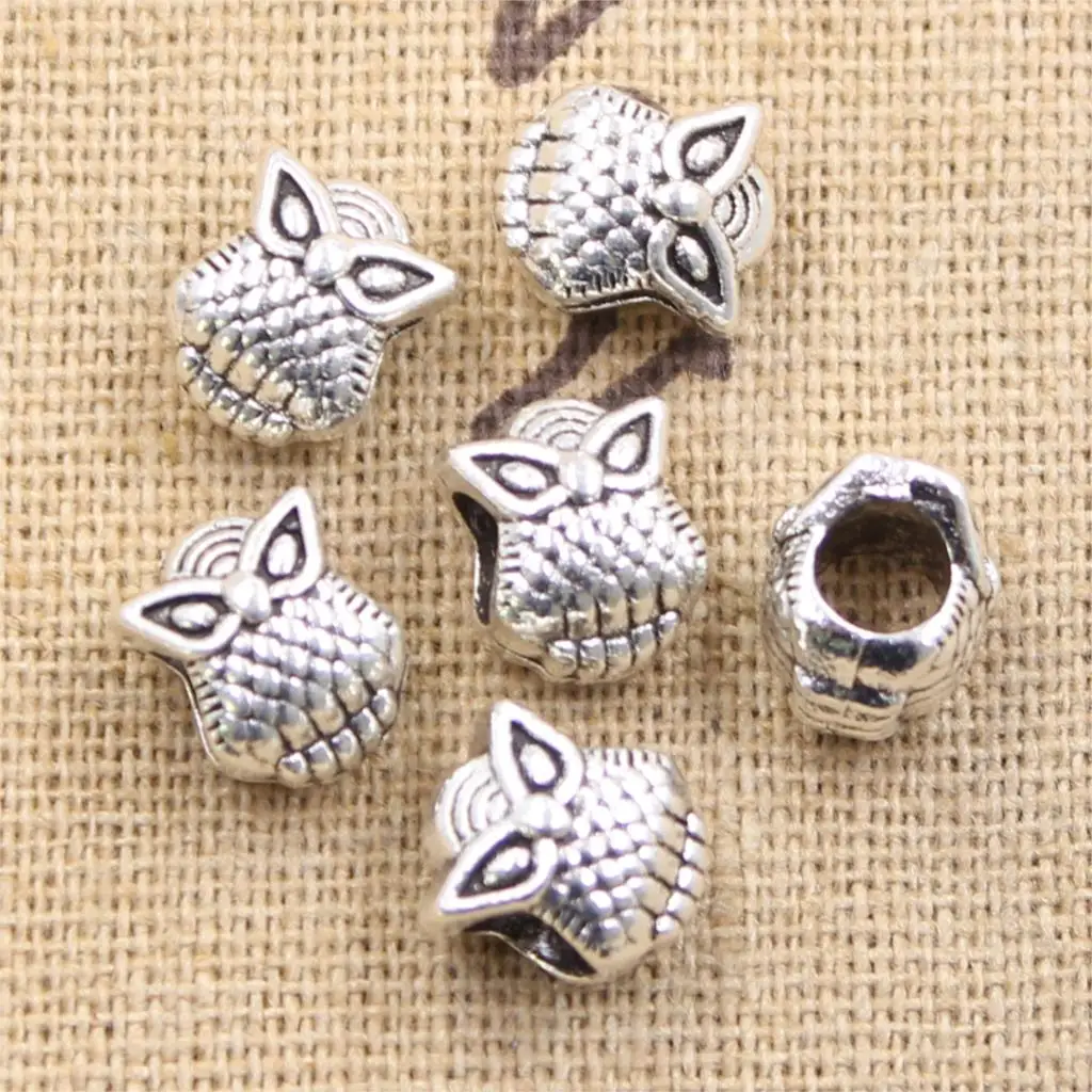 

15pcs 10x8x8mm Owl 4.5mm Big Hole Antique Silver Color Beads Charms Fits Diy Charms Bracelet Jewelry Beads DIY Making fit