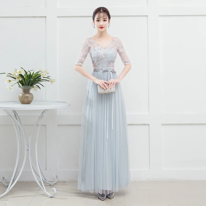 Винтажное Элегантное Длинное Тюлевое платье-трапеция до пола с V-образным