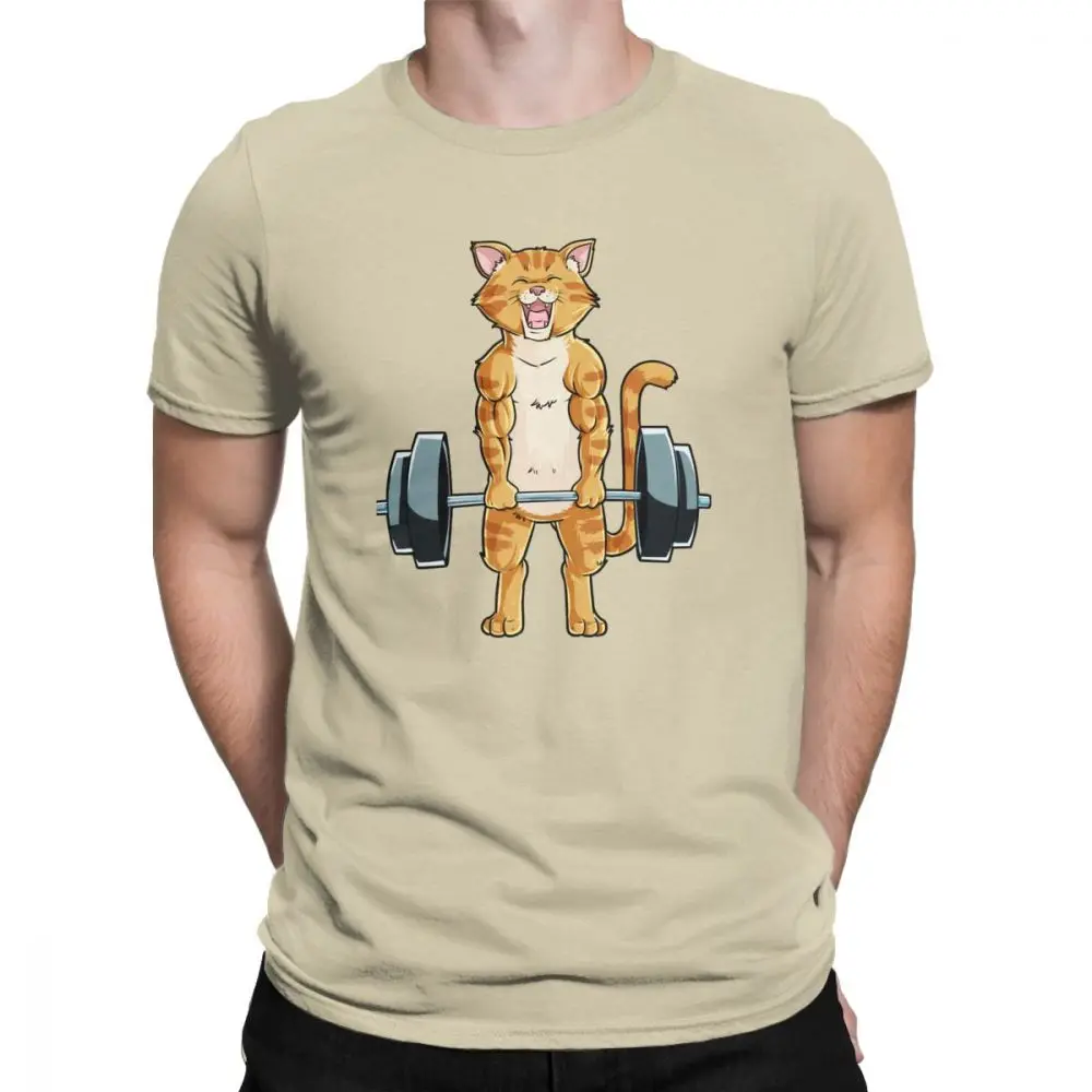 Креативный Кот Deadlift Powerlifting фитнес спортзал подъем веса футболки мужские Чистый хлопок футболка размера плюс одежда - Цвет: Хаки