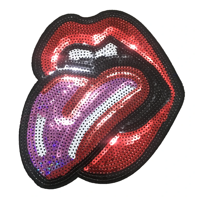

New Arrival Tongue Sequined Iron on Patches for Clothes Sweater DIY Decoration Accessories Large Lips Sequins Appliques 1Piece
