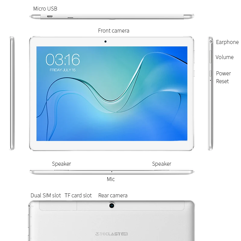 10 1 дюйма 1280*800 Teclast P10 4G Tablet PC MTK6737 4 ядра ОС Android 8 2 GB Оперативная память 16 Гб