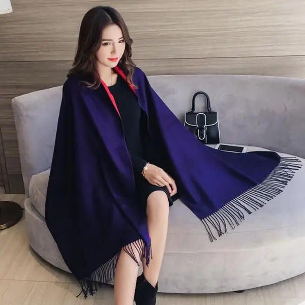 

Women Lady Solid Thicken High Quality Double-sided Scarves Tassel Wrap Wool Cashmere Girls Scarf Wraps Shawl