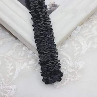 Black Кружевная лента с отделкой пайетками 3 см, 3 ряда, эластичная Одежда для танцев, занавеска для рукоделия, пайеток, швейный декор, аксессуары для самостоятельной сборки, 1 м - Цвет: Black