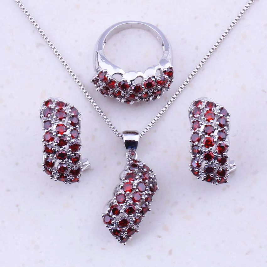 Безупречный Красный Имитация Гранат Стерлингового Серебра 925 Ювелирные Наборы