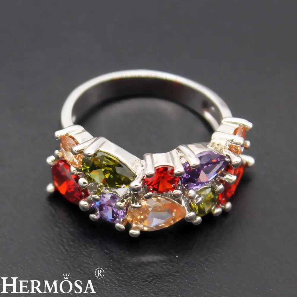 Кольцо и серьги из серебра 925 пробы с разноцветным камнем | Украшения аксессуары