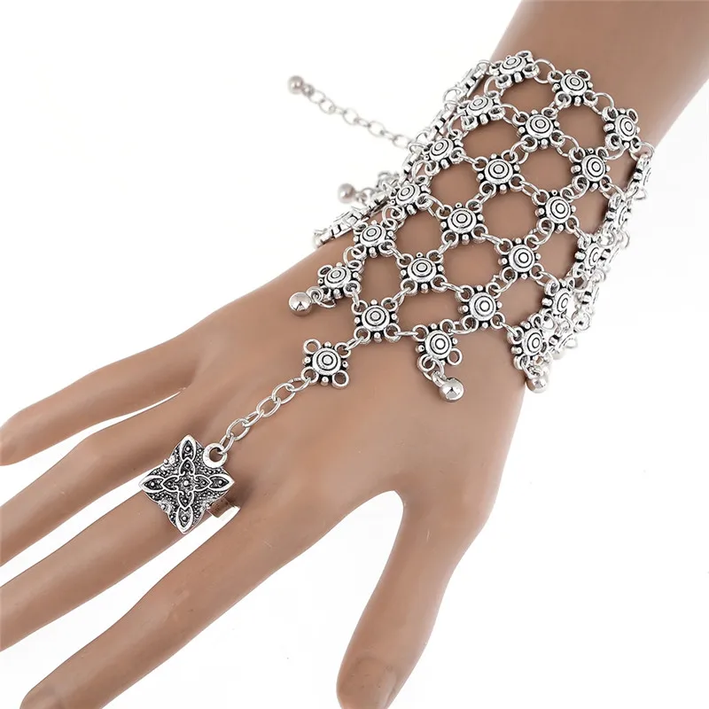 1 шт. Boho раб цепь ручной палец? Многослойные браслеты из нержавеющей стали для