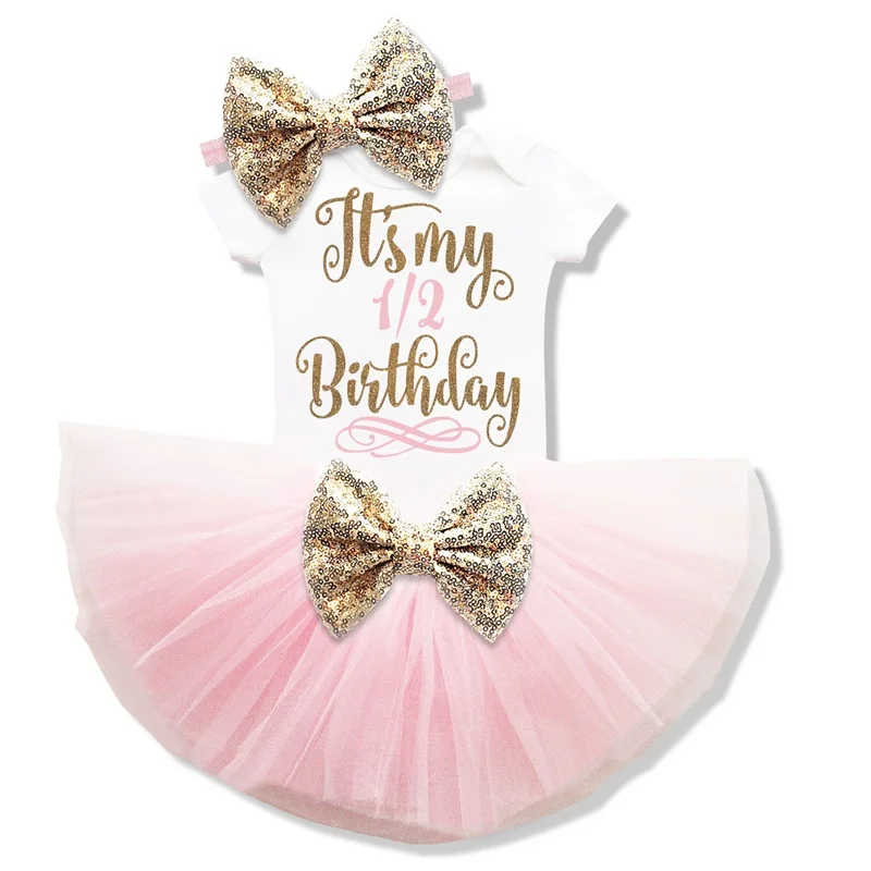 Pink 6M Одежда для крещения для новорожденных девочек, комплекты От 1 до 2 лет, детская одежда-пачка на день рождения комплекты одежды для маленьких девочек одежда для вечеринки костюмы на 6 месяцев - Цвет: Pink 6M