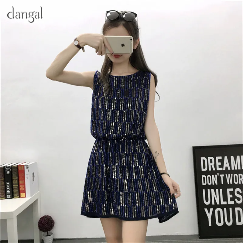 Dangal блесток платье без рукавов с открытой спиной летние модные пикантные Элитная